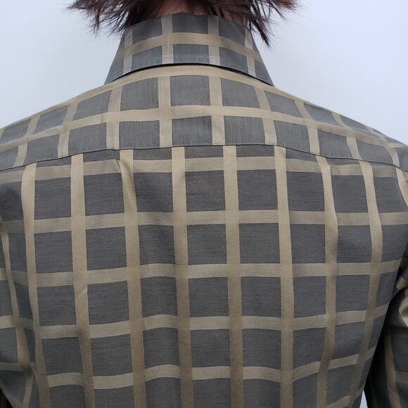 JOHNSTON & MURPHY Contrast Flip Cuff Neck Check Windowpane Dress Shirt Men L - Picture 9 of 12